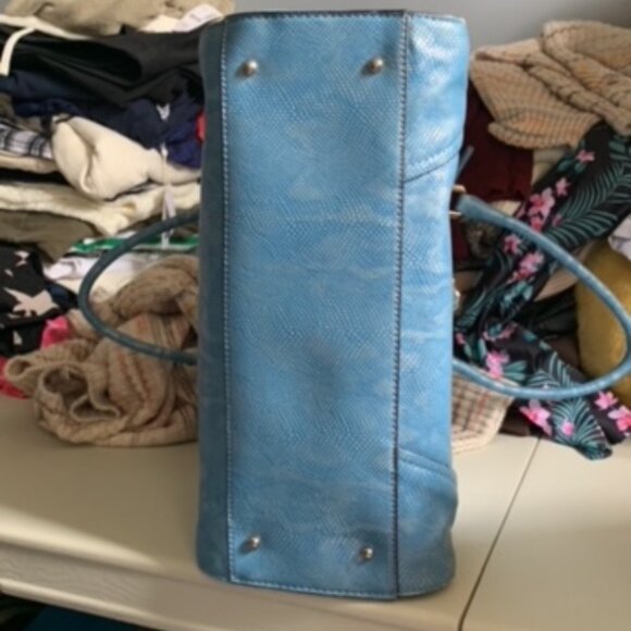 10. RARE VINTAGE Guess Grayson Blue Snakeskin Satchel - Picture 9 of 13